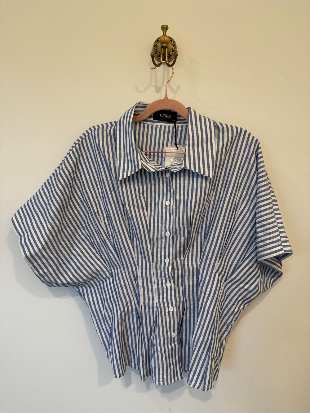 Cider Navy and White Vertical Stripe Relaxed Button-Down